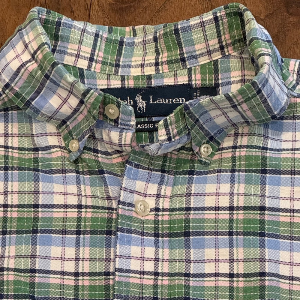 Ralph Lauren Mens Classic Fit Plaid Button Down Shirt XL Green Blue Pink Pony